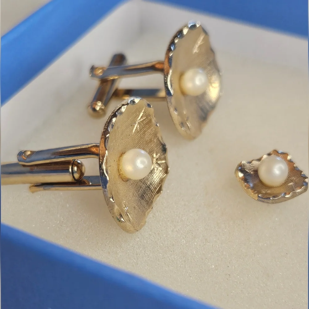 Gold and Pearl Cuff Links